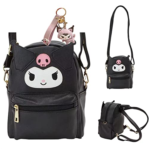 Cartoon Anime Mini Backpack with key chain Cute PU Shoulder Bags Cosplay Handbag for Girls (Black 1)