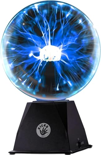 Kicko 7” Blue Plasma Ball Touch Sensitive, Nebula Thunder Lightning Plug-in Plasma Globe, Crystal Ball for Parties, Science Decorations, Props, Light Up Ball for Kids, Bedroom Decor, Home