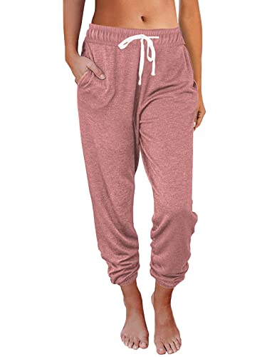 AUTOMET Baggy Sweatpants for Women with Pockets-Lounge Womens Pajams Pants-Womens Cinch Bottoms Joggers for Yoga Workout Pink