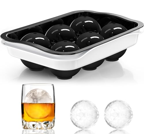 ICEXXP Whiskey Ice Ball Maker, [Fill without Funnel & Easy Release] 2.2'' Round Large Ice Cube Trays with Cover, Reusable Sphere Silicone Ice Tray with Lids for Bourbon, Brandy, Gift for Whisky Lover