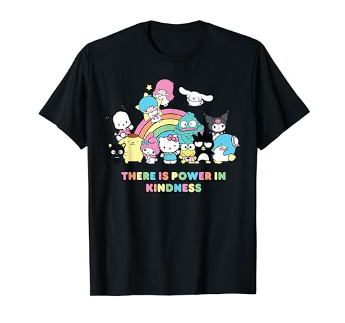 Sanrio Hello Kitty & Friends Power in Kindness Black Classic Fit T-Shirt, Crew Neck, Short Sleeve