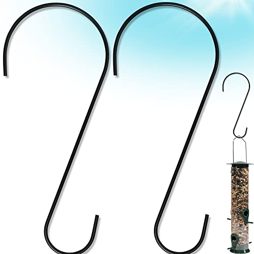 Gray Bunny Metal Tree Branch Hook, 12 Inch, Black, 2-Pack, Premium Extra Thick 1/5 Inch Diameter Rust Resistant Steel S-Hooks for Bird Feeders and Baths, Planters, and More