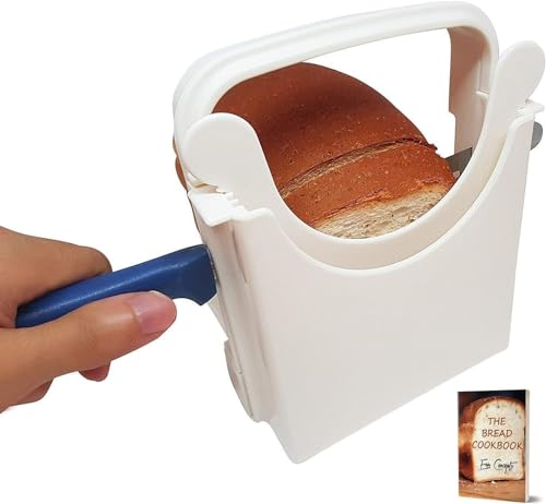 Eon Concepts Bread Slicer Guide for Homemade Bread - Foldable & Adjustable - to 5 Different Thickness - Slice Easy - with Rubber Feet - Recipe E-Book - Bagel, Sandwich, Toasts