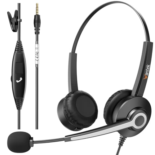 Wantek Headset with Microphone for PC Wired Headphones 3.5mm Headsets with Noise-Cancelling Microphone for Laptop - Computer Headphones with Mic in-line Control for Home WANTEK682-3.5