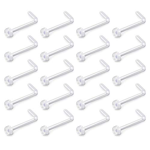 D.Bella 18g Clear Nose Ring Retainer Bioflex L Shape Nose Rings Studs Piercing Jewelry Flat Top