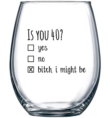 40th Birthday Gifts for Women and Men Wine Glass - Funny Is You 40 Gift Idea for Mom Dad Husband Wife – 40 Year Old Party Supplies Decorations for Him, Her - 15oz