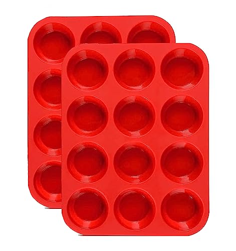 JEWOSTER 12 Cups Silicone Muffin Pan 2 Pack - Silicone Cupcake Pan Nonstick Silicone Molds Great for Making Muffin Cakes,Bread, Tart - BPA Free Baking Accessory