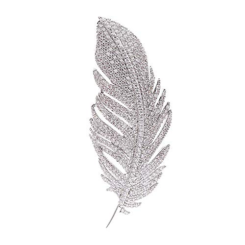 Rhinestone Feather Brooches Pin for Women Men Fashion Crystal Delicate Leaf Brooch Lapel Pins Elegant Dress Accessories Jewelry Boutonniere Corsage for Hat Bag Suit Tie Wedding Birthday