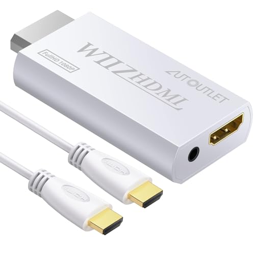 AUTOUTLET Wii to HDMI Converter 1080P with 1.5m High Speed HDMI Cable Wii2 HDMI Adapter Output Video&Audio with 3.5mm Jack Audio, Support All Wii Display 720P, NTSC, Compatible with Full HD Device