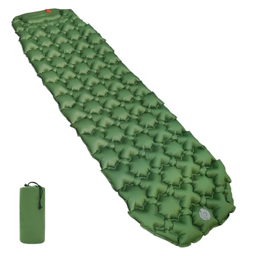 Amazon Basics Ultralight Sleeping Pad for Backpacking Hiking, Folding,Inflatable Portable Air Mattress with Built-in Pump, Mat Olive Green 2.2 inches Thick, Single