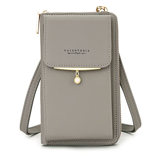 Valentoria Small Crossbody Bag Cell Phone Purse Wallet Leather Card Slot Clutch for Women Grey