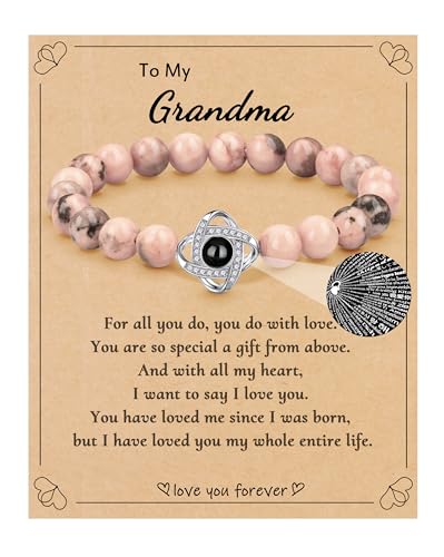 JSJOY Gifts for Grandma On Mothers Day Pink Bracelets for Women 100 Language I Love You Bead Bracelet Birthday Gift for Grandmother Nanny Nana Mimi Gigi