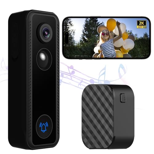 COKZEY Doorbell Camera Wireless, Video Doorbell with Chime No Subscription, Battery Powered, SD Card & Cloud Storage, 2K HD, 2-Way Audio, Night Vision, Human Detection, Voice Changer, Compatible Alexa