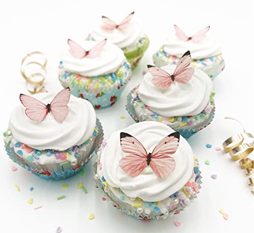 Sugar Robot Edible Butterflies for Cake Decorating - Small Pastel Pink Butterfly Cake Toppers and Cupcake Toppers - Decoration Made in the USA - Premium Crafted (Pink)