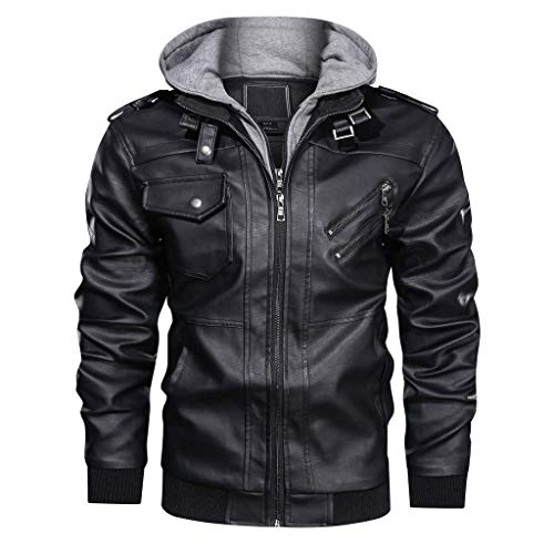 CRYSULLY Men's Winter Biker Zipper Outwear Warm Coat Varsity Bomber Leather Jackets Black