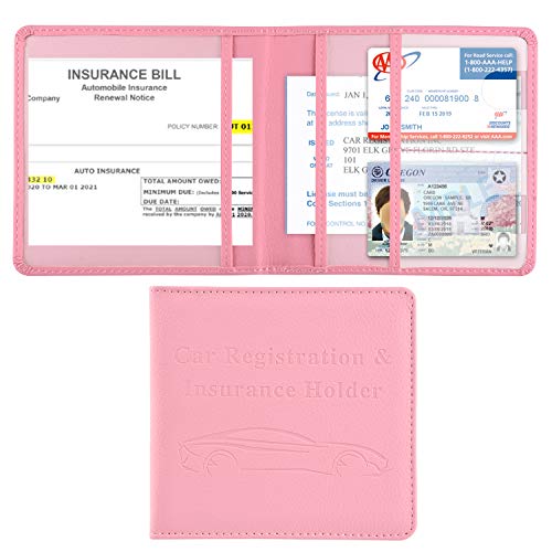 Cacturism Car Registration and Insurance Holder, Car Accessories Vehicle Glove Box Car Organizer Women Wallet Case for Cards, Essential Document, Driver License, Pink