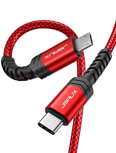 JSAUX USB C to Micro USB Cable 6.6FT, Type C to Micro USB Charger Braided Cord， Support Charge & Sync Compatible with MacBook (Pro),Galaxy S8, S9, S10, Pixel 3 XL, 2 XL and Micro USB Devices- Red/2M