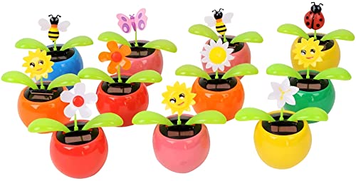 Set of 8 Cute Solar Power Flip Flap Flower Insect for Car Decoration Swing Dancing Flower Eco-Friendly Bobblehead Solar Dancing Flowers in Colorful Pots