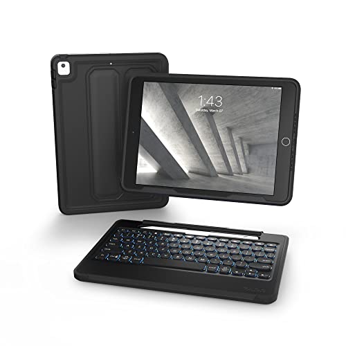 ZAGG Rugged Book iPad Case with Detachable Magnetic-Hinged Keyboard for iPad Air 3, iPad Pro 10.5' & 10.2' (9th Gen), Multi-Device Bluetooth, Apple Pencil Holder, Long-Lasting Battery, Wireless, Black