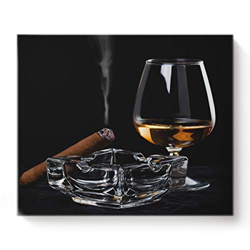 Canvas Print Wall Art Ashtray Cigar Wine Glass Unhealthy Habit Wall Decor Paintings Pictures for Living Room Modern Artwork Stretched and Framed Ready to Hang 16' x 20'