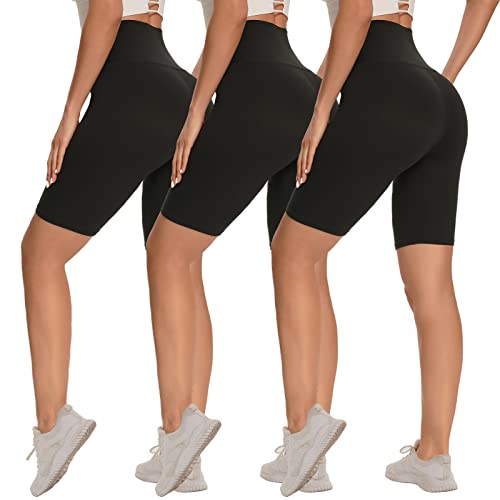 3 Pack Biker Shorts for Women – 8' High Waisted Tummy Control Workout Yoga Running Athletic Shorts
