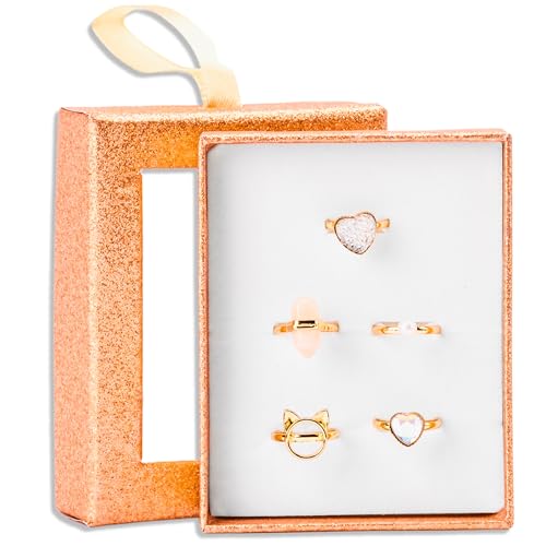 Claire's Club Little Girl Rose Gold Cat Gemstone Rings - 5 Pack