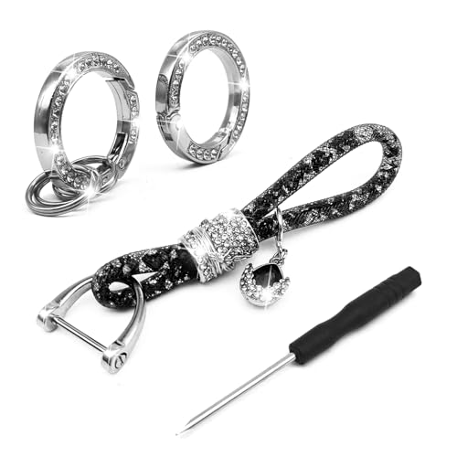 Fashion Keychain Accessories with Bling Rhinestones Car Keychain Crystal Car Keychain for Women Universal for Car Key (Black)
