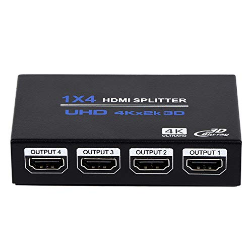 1x4 HDMI Splitter, 1 in 4 Out HDMI Splitter Audio Video Distributor Box Support 3D & 4K x 2K Compatible for HDTV, STB, DVD, PS3, Projector Etc