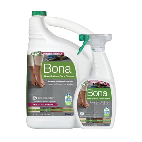 Bona Multi-Surface Floor Spray Cleaner 36 Fl Oz and Bona 160 Fl Oz. Refill - Unscented, Residue-Free Floor Cleaning Solution for Stone, Tile, Laminate and Vinyl Floors