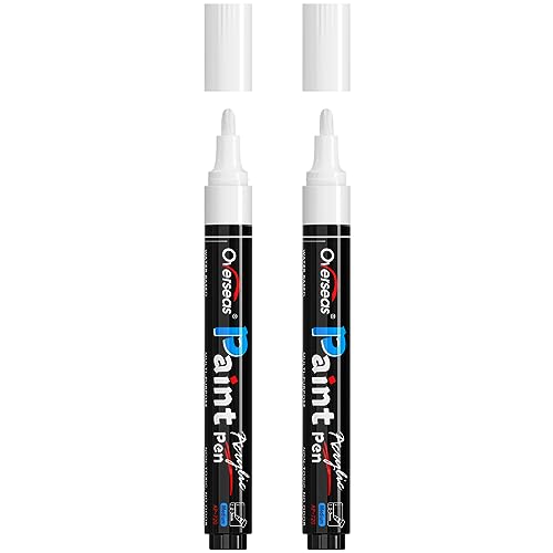 Overseas White Paint Pens Paint Markers - Permanent Acrylic Markers 2 Pack, Water Based, Quick Dry, Waterproof Paint Marker Pen for Rock, Wood, Plastic, Metal, Canvas, Glass, Fabric, Mugs. Medium Tip