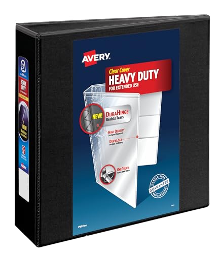 Avery Heavy-Duty View 3 Ring Binder, 3' One Touch Slant Rings, Holds 8.5' x 11' Paper, 1 Black Binder (79693)