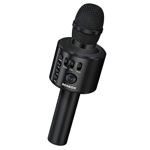 BONAOK Wireless Bluetooth Karaoke Microphone,3-in-1 Portable Handheld Karaoke Mic Speaker Machine Home Party Birthday for All Smartphones Q37 (Black)
