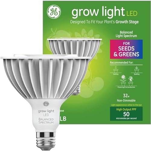 GE Grow LED Light Bulb, PAR38 Flood Light, Indoor and Outdoor LED Grow Lights for Plants, Seeds and Greens with Balanced Light Spectrum, 32 Watts (1 Pack)