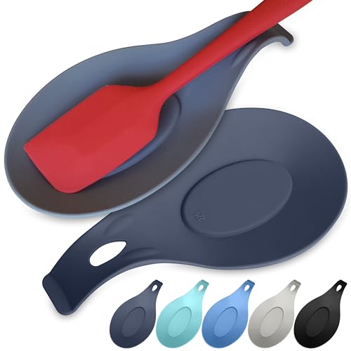 Silicone Spoon Rest for Stove Top Set of 2 - HEAT RESISTANT EASY CLEAN Kitchen Spoon Rest for Kitchen Counter - Silicone Spoon Holder for Stove Top - NONSTICK Spoon Rest Silicone CAN HOLD 2 LARGE PCS