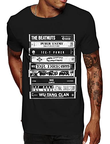 Swag Point Men’s Graphic T Shirts – 100% Cotton Casual Streetwear Hipster Hip Hop Tshirts Short Sleeve Print Tops CASSETTES 2 BLK 2XL