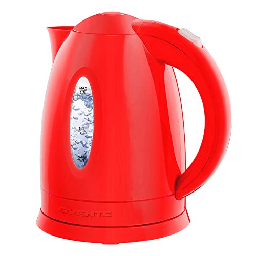 OVENTE Electric Kettle Hot Water Heater 1.7 Liter - BPA Free Fast Boiling Cordless Water Warmer - Auto Shut Off Instant Water Boiler for Coffee & Tea Pot - Red KP72R