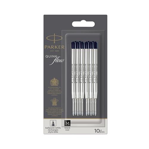 Parker Ballpoint Pen Refills Medium Point Black QUINKflow Ink 10 Count