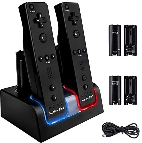 TechKen 4 Charging Ports Charging Station for Wii Controller, Includes 4 Rechargeable Batteries Wii Charger Wii Charger Docking Station (Updated Version)