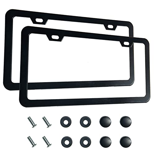2PCS Premium Matte Black License Plate Frames, Solid Rust-Proof Aluminum Holder with 2 Holes, Universal Car Frame for Women and Man, Including Screws, by Lengnoyp.