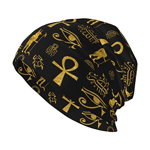 Wizfuyq Ankh Cross Skull Cap Ancient Egyptian Warm Knit Hat Slouchy Beanie Hats Headwear Gift for Men Women