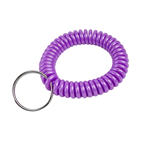 Lucky Line 2” Spiral Wrist Coil with Steel Key Ring, Flexible Wrist Band Key Chain Bracelet, Stretches to 12”, Purple 1 PK (410651)