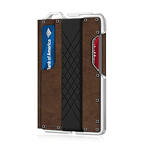 MURADIN Tactical Minimalist Wallet for Men, Slim RFID-Blocking Metal Card Holder, Front Pocket Men’s Leather Dapper Bifold Wallet with Money Clip Crazy Horse