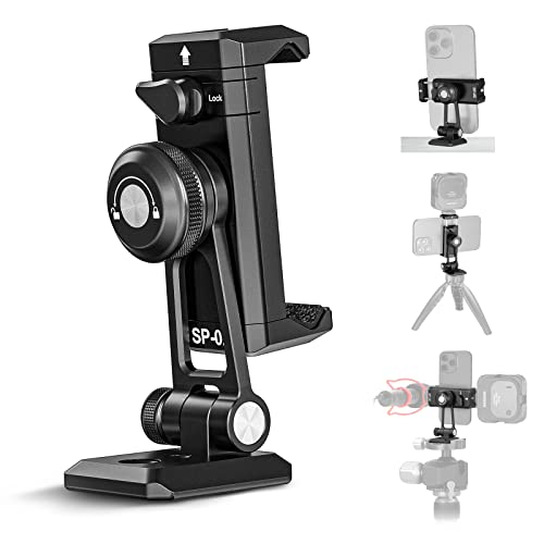 NEEWER Metal Phone Tripod Mount Adapter with Arca QR Base, Cold Shoe, 360° Swivel 180° Tilt, Phone Holder Compatible with iPhone 15 Pro Max Galaxy S24