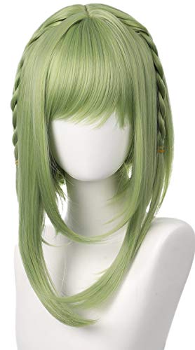 QHQ-SHININGLIFI Nanamine Sakura Green Wig with Braid for Anime Toilet-Bound Hanako-kun Cosplay Costume Accessories; 33G