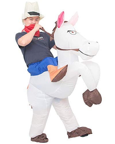 JYZCOS Inflatable Cowboy Costume Western Horse Fancy Dress for Men Women Halloween Party Suit (Adult White)