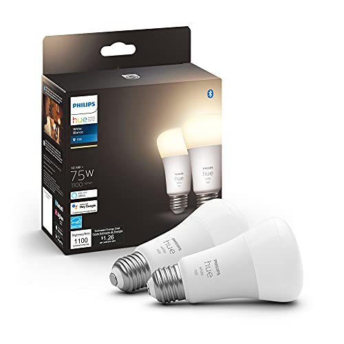 Philips Hue Smart 75W A19 LED Bulb - Soft Warm White Light - 2 Pack - 1100LM - E26 - Indoor - Control with Hue App - Works with Alexa, Google Assistant and Apple Homekit