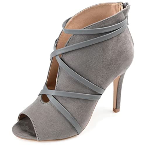 Journee Collection Womens Samara Stiletto Heels with Peep-Toe and Back Zipper Entry, Grey, 9