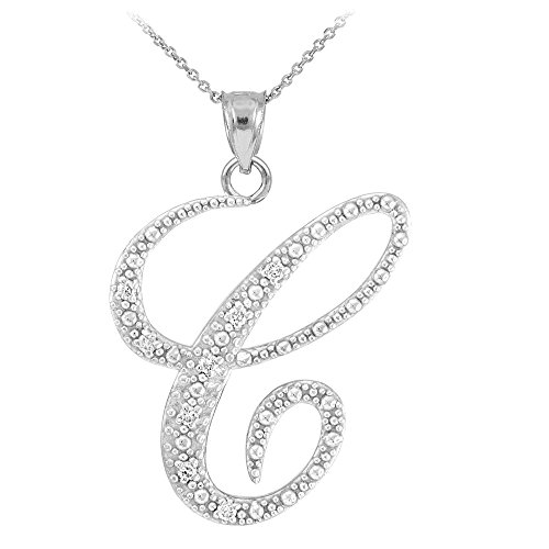 Claddagh Gold 925 Sterling Silver CZ Script Initial Letter C Pendant Necklace, 16'