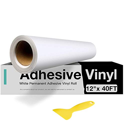 White Permanent Vinyl, White Adhesive Vinyl for Cricut - 12' x 40 FT White Vinyl Roll for Cricut, Silhouette, Cameo Cutters, Signs, Scrapbooking, Craft, Die Cutters