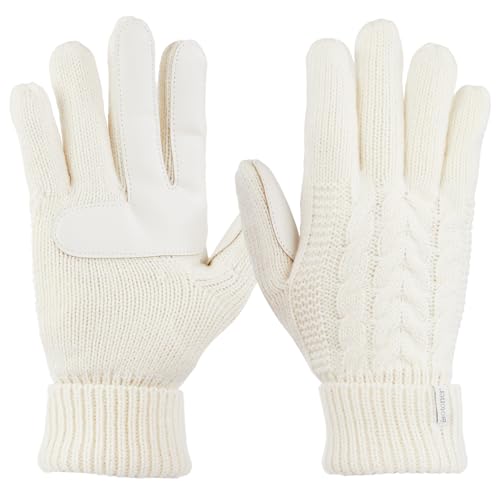 isotoner Women's Cable Knit Gloves with Touchscreen Palm Patches, One Size, Ivory